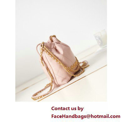 Chanel Shiny Calfskin  &  Gold-Tone Metal CHANEL 22 Mini Handbag AS3980 Light Pink